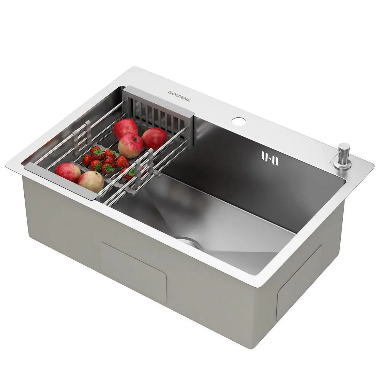 Cuba Para Cozinha Gourmet Quebec Quadrada 62cm Aço Inox 304 com Cesto Escorredor GoldenX