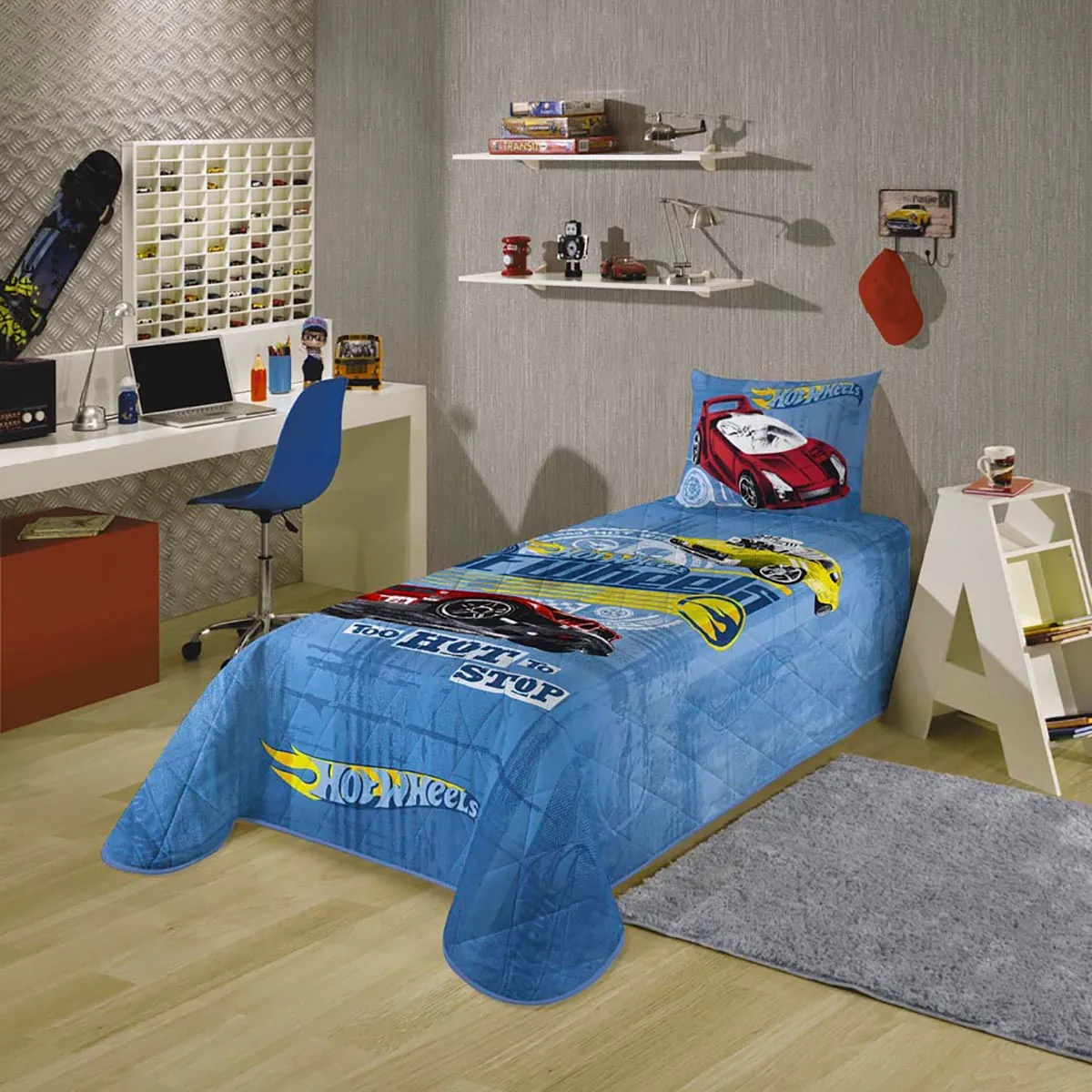 Colcha Solteiro Hot Wheels Lepper Azul