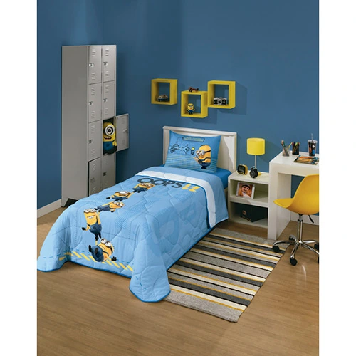 Edredom Infantil Minions Brilha No Escuro 180 Fios Azul Lepper