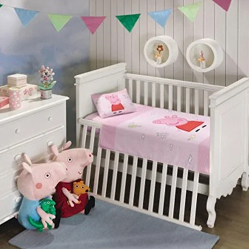 Jogo De Cama Solteiro Kids Peppa Pig 3 Peças Algodão 150 Fios Rosa Lepper