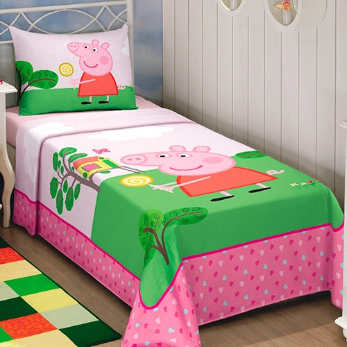 Jogo De Cama Solteiro Kids Peppa Pig 3 Peças Algodão/poliéster 150 Fios Rosa Lepper