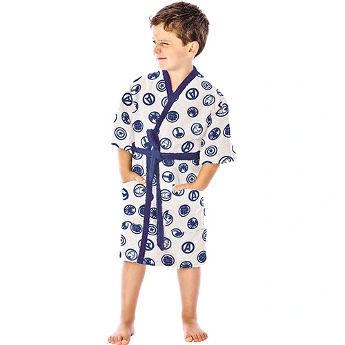 Roupão Infantil G Felpudo Quimono Estampado Avengers Branco Lepper