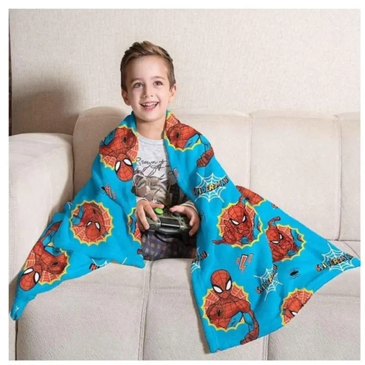 Manta Fleece de Sofá Infantil Homem Aranha