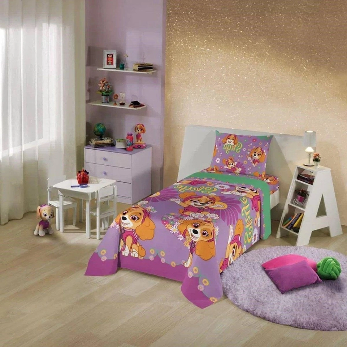 Kit Cama Microfibra Solteiro Patrulha Canina Menina 3pcs 5960301 Leeper