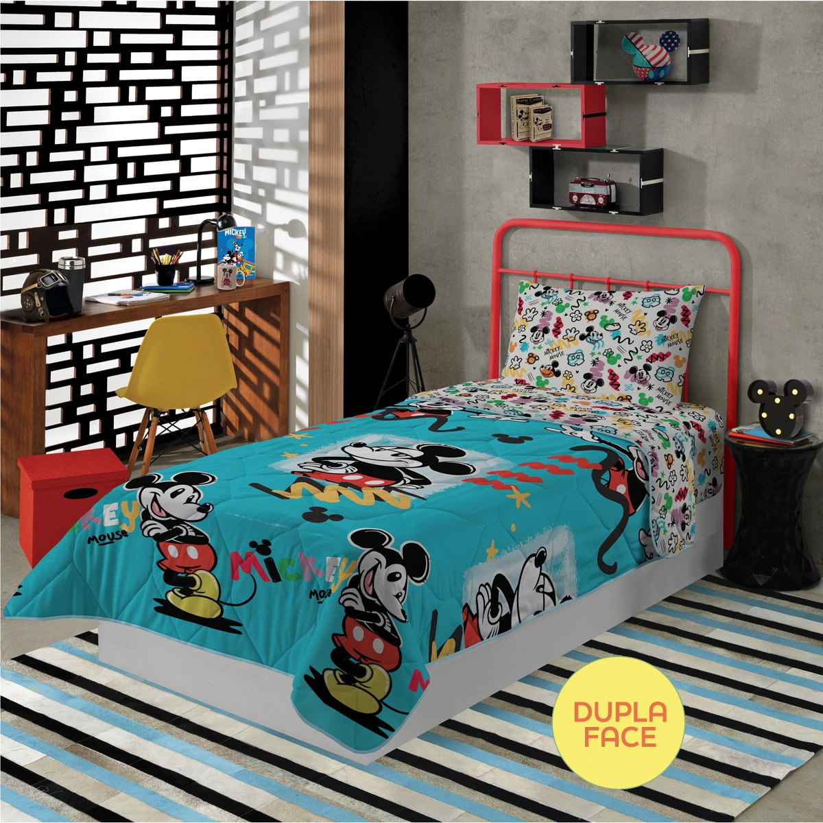 Edredom Dupla Face Solteiro Mickey 140x210cm 5609488 Lepper