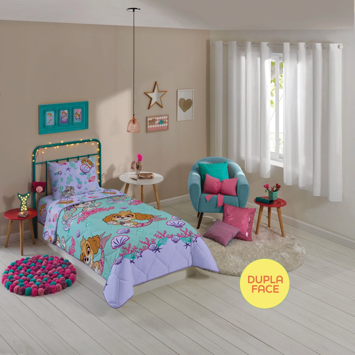 Edredom Dupla Face Microfibra Solteiro Estampado Patrulha Canina Menina 1,40 M X 2,10 M Com 1 Peca S