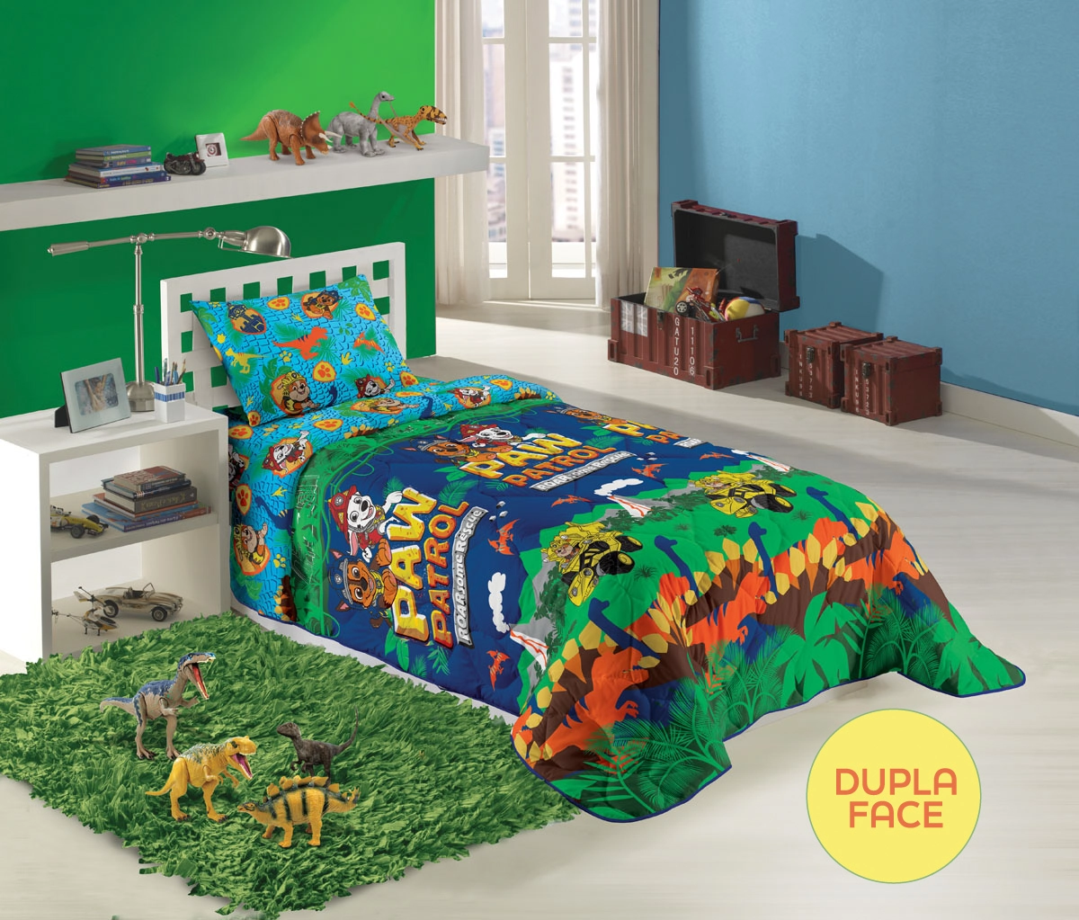 Edredom Dupla Face Microfibra Solteiro Estampado Patrulha Canina Menino 1,40 M X 2,10 M Com 1 Peca S