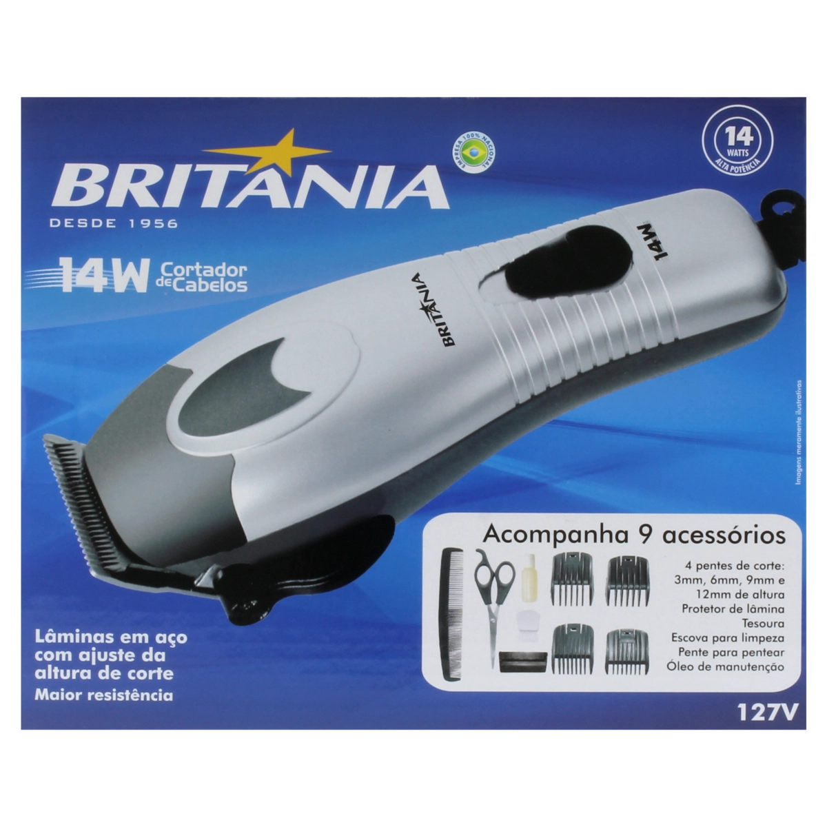 Maquina de Cortar Cabelo Britânia 14w com 4 Pentes 110volts