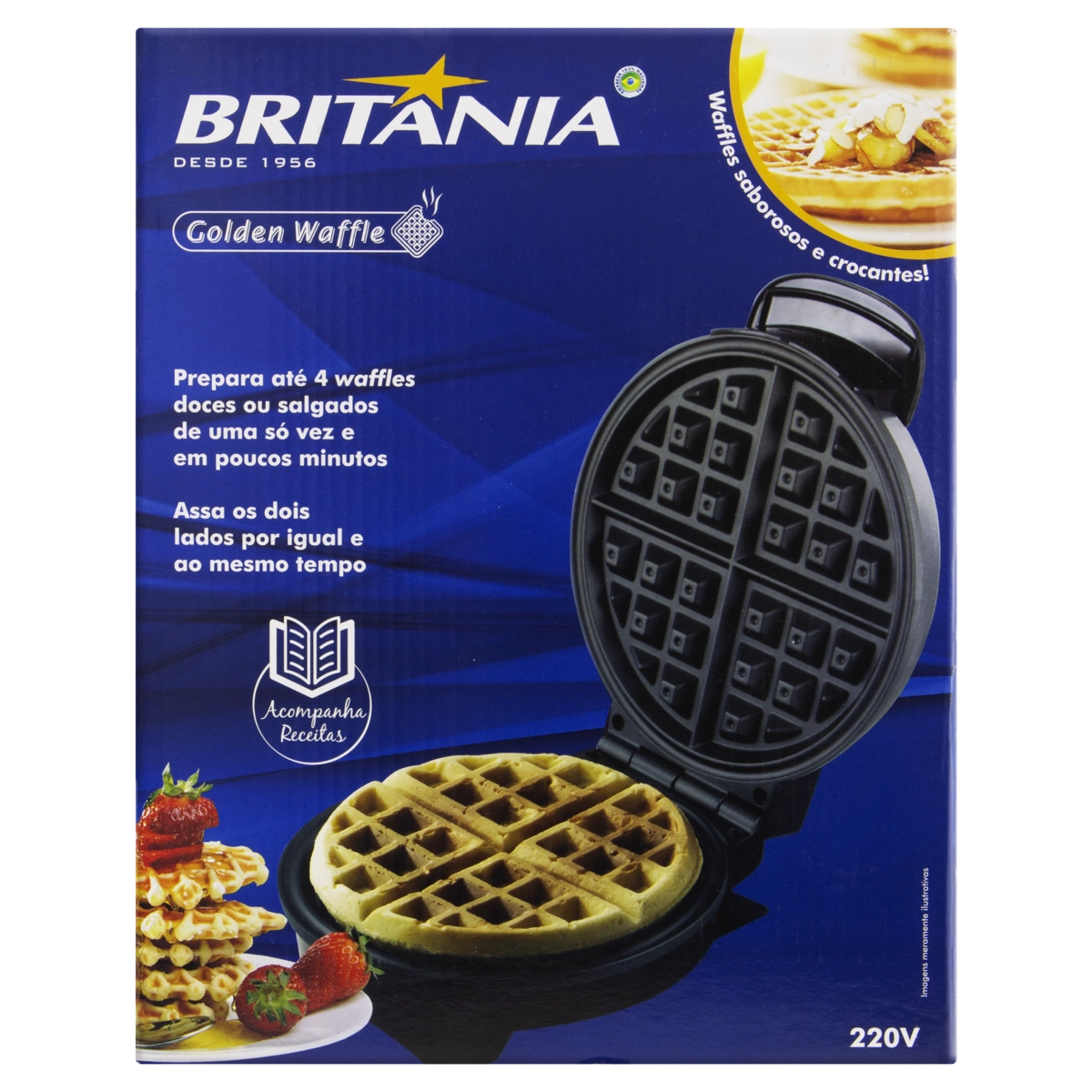 Maquina Golden Waffle Prata/Preto 850W Britânia 220V