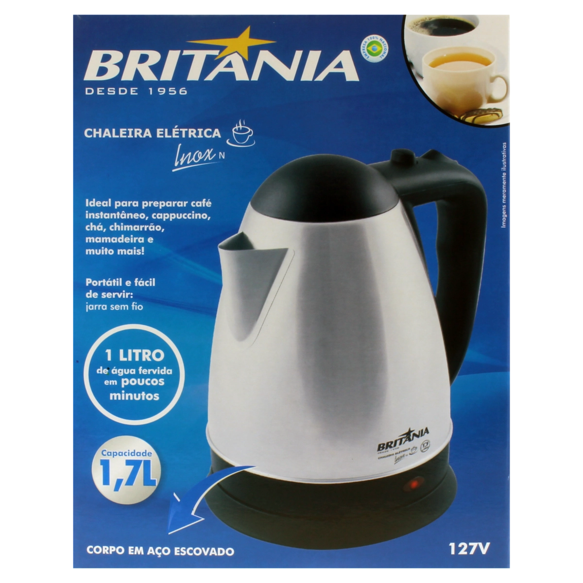 Chaleira Elétrica Inox N 1,7l Britânia 127v