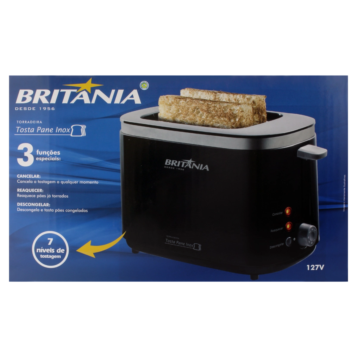 Torradeira Elétrica Preta Tosta Pane Inox 750w Britânia 127v