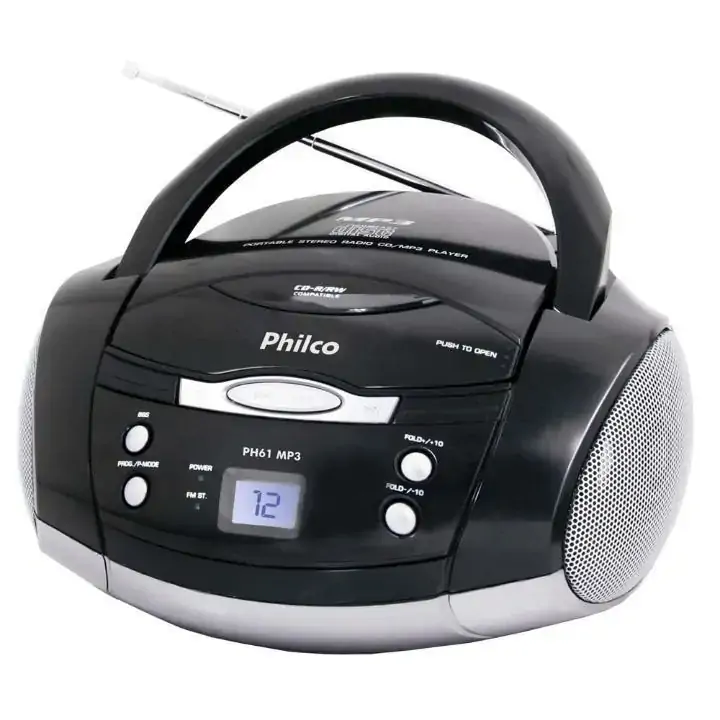 Som Portátil Philco PH61, Rádio FM Estério, CD-R/RW, Auxiliar, Bivolt - Preto