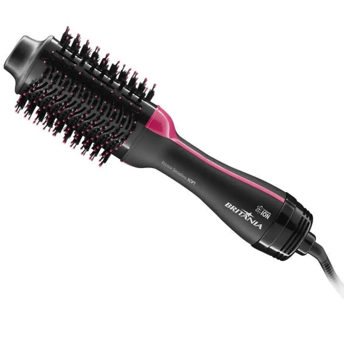 Escova Secadora BRITANIA Preta e Rosa Cerâmica 1200W com Íons - 2 Velocidades Soft EC02 220V