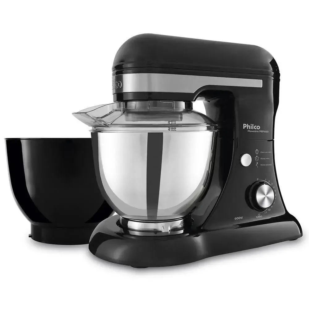 Batedeira Planetária Philco PBP600P Turbo Double Bowl, 600W, 11 vel + Turbo, Preto - 110V