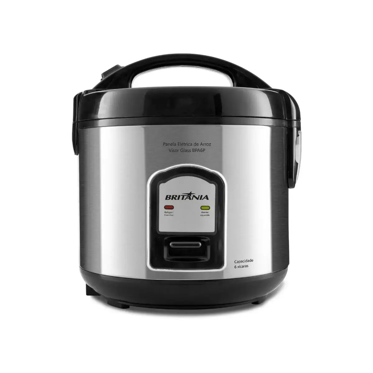 Panela de Arroz Elétrica BRITÂNIA Glass BPA6P Aço Escovado e Preto 110V