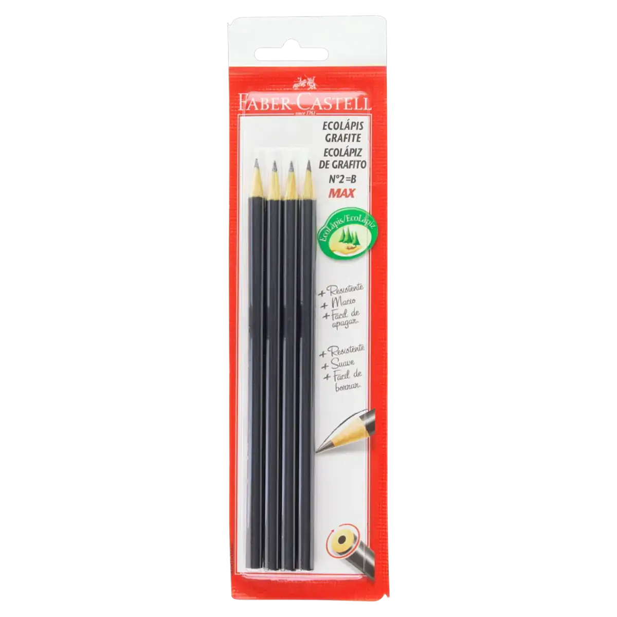 Ecolápis Max Preto FABER CASTELL Nº 2 com 4 Unidades