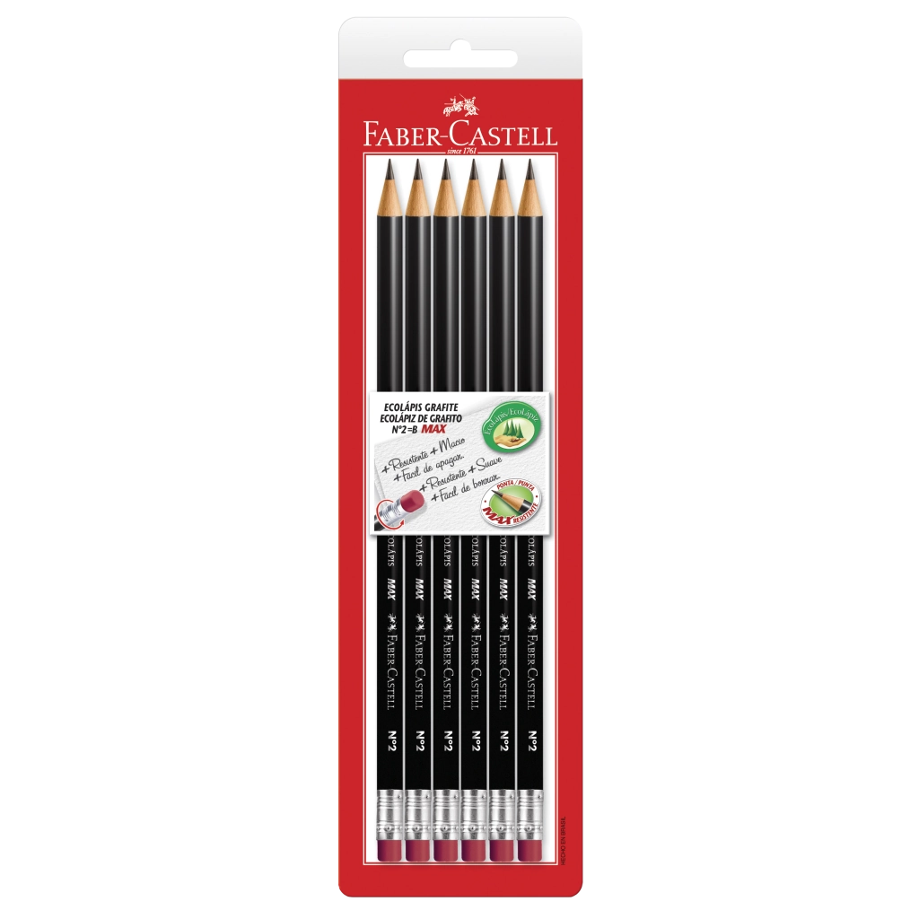 Ecolápis Grafite B N 2 Com Borracha Faber Castell Max 6 Unidades