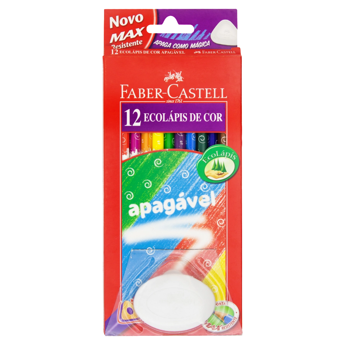 Kit 1 Borracha 12 Ecolápis De Cor Apagável Faber Castell