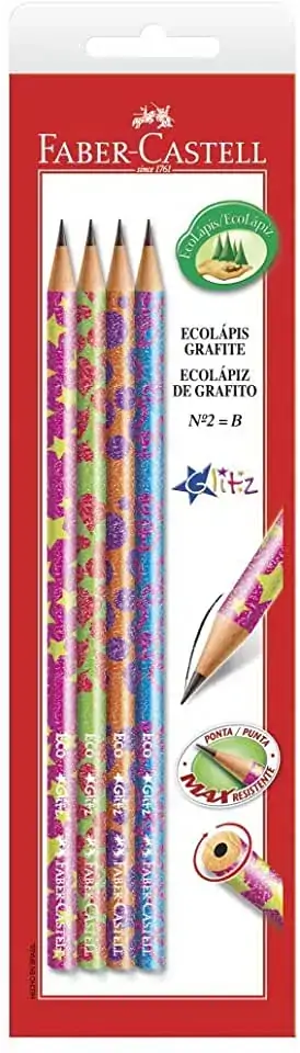 Ecolápis Grafite B N 2 Faber Castell Glitz 4 Unidades