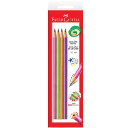 Ecolápis Grafite B N 2 Faber Castell Glitz 4 Unidades