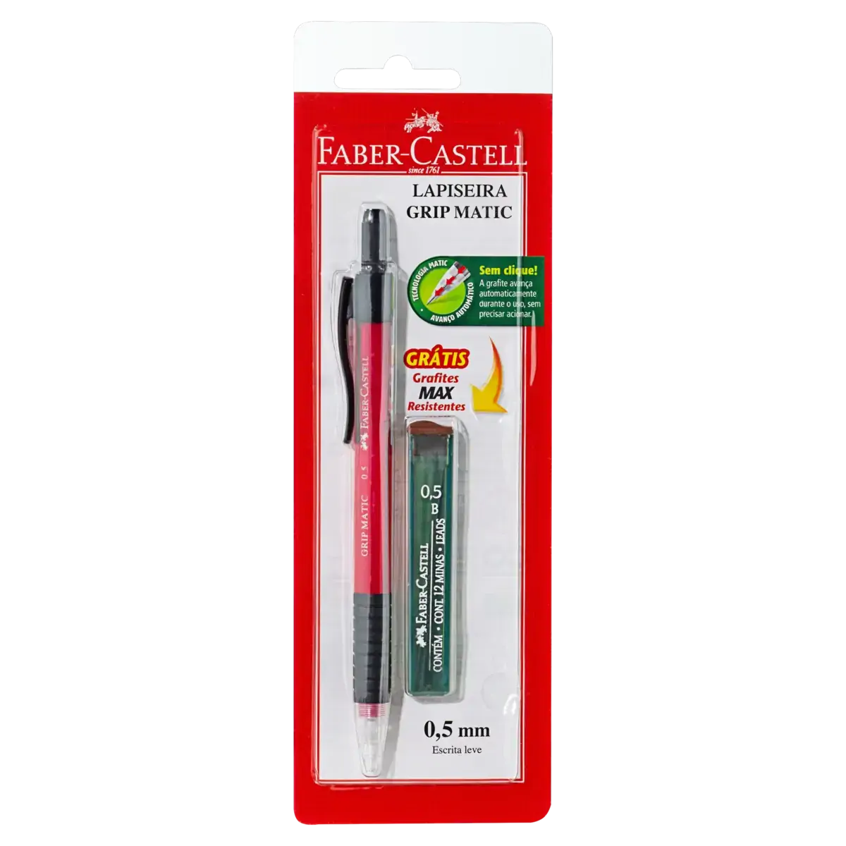 Lapiseira Escrita Leve Rosa 0,5mm Faber Castell Grip Matic Grátis Grafite