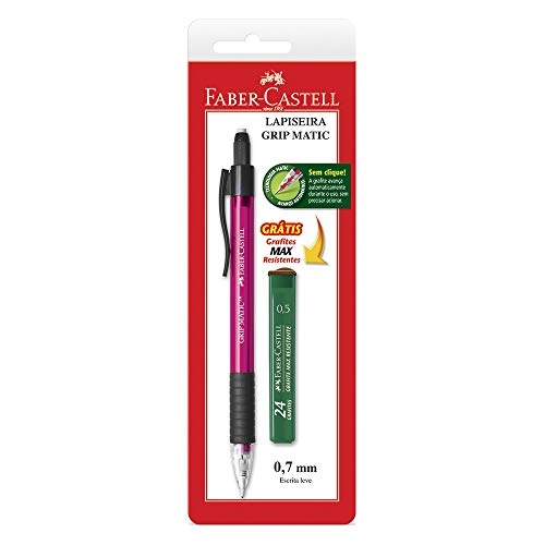 Lapiseira Traço Forte Rosa 0,7mm Faber Castell Grip Matic Grátis Grafite