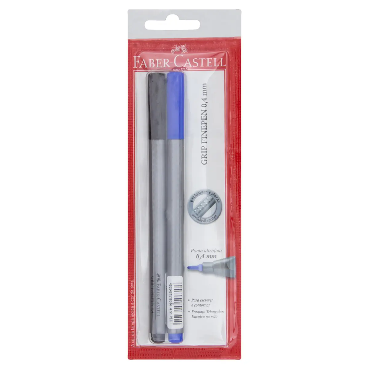 Caneta Hidrográfica Azul E Preta 0,4mm Ponta Ultrafina Faber Castell Grip Finepen 2 Unidades