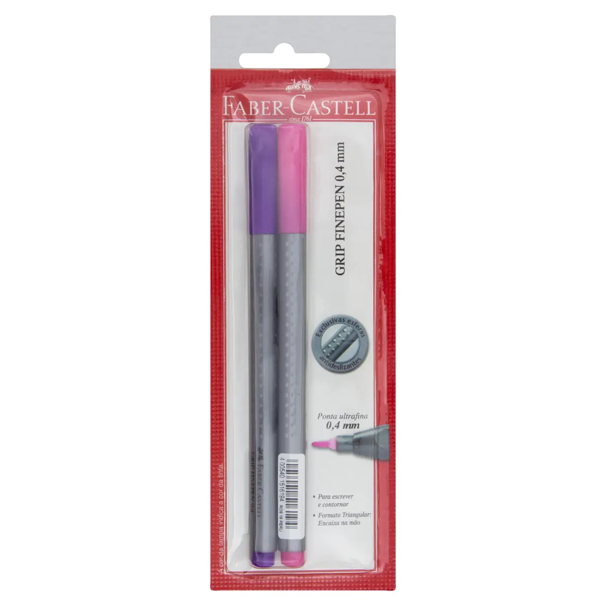 Caneta Hidrográfica Rosa E Roxo 0,4mm Ponta Ultrafina Faber Castell Grip Finepen 2 Unidades