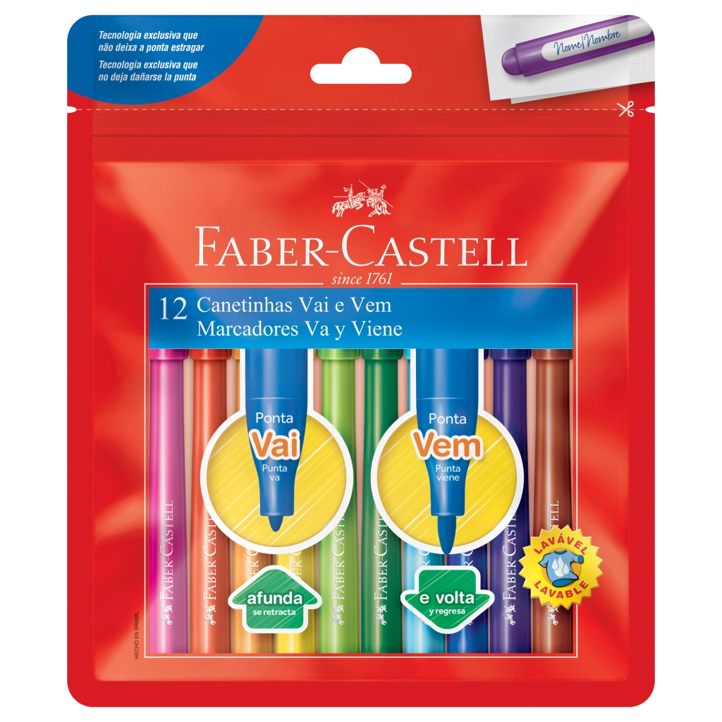 Caneta Hidr Vai E Vem 12 Cores Faber Castell