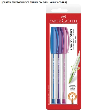 Caneta Esferográfica Ponta Média Trilux Faber Castell Colors 3 Unidades