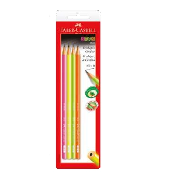 Ecolápis Grafite B N 2 Faber Castell Neon 4 Unidades
