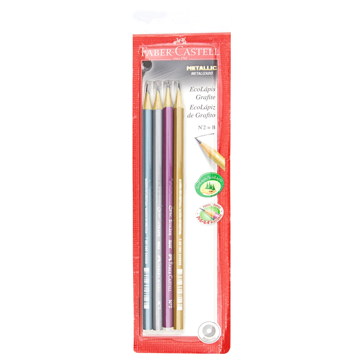 Ecolápis Grafite B N 2 Faber Castell Metallic 4 Unidades