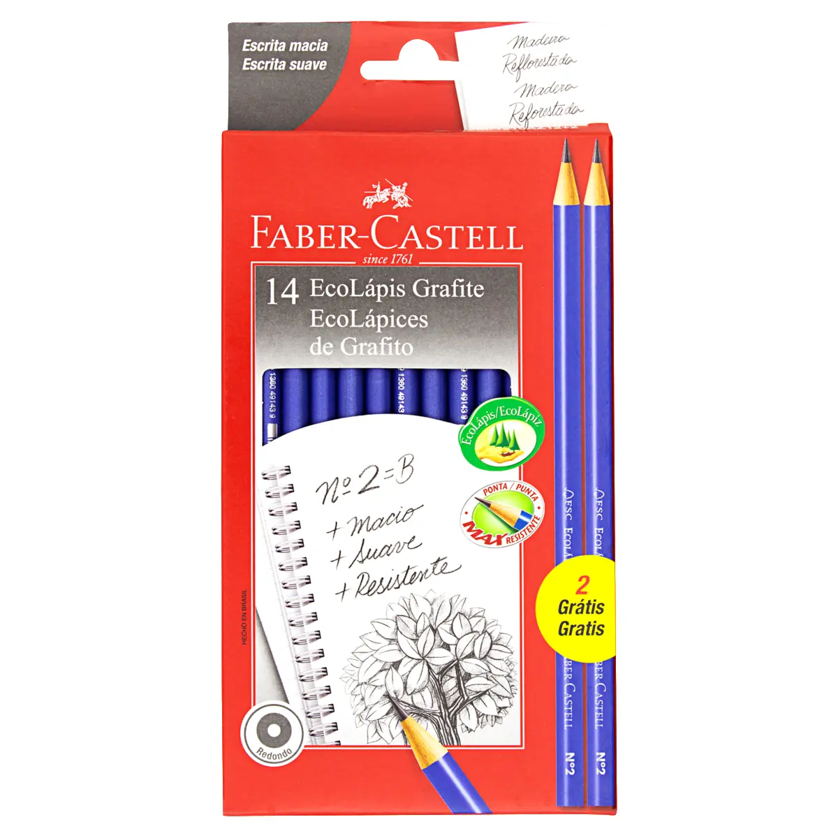 Ecolápis Grafite B N 2 Faber Castell 14 Unidades Grátis 2 Unidades