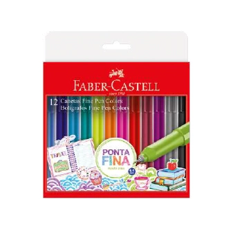 Caneta Ponta Porosa 0.4mm Faber Fine Pen Colors 12 Cores Fpb/es1z