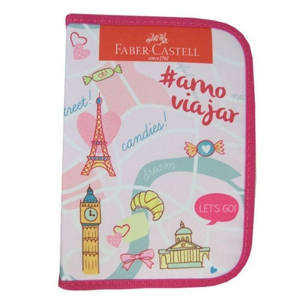 Estojo Faber Castell Escolar Nylon Lets Go Rosa
