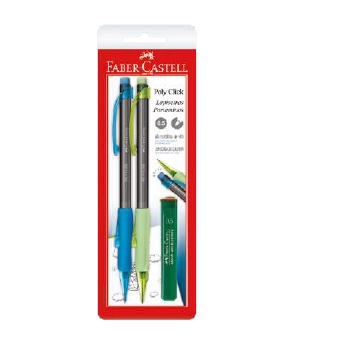 Kit 2 Lapiseiras Recarregáveis Azul E Verde 1 Grafite 0,7mm Faber Castell Poly Click