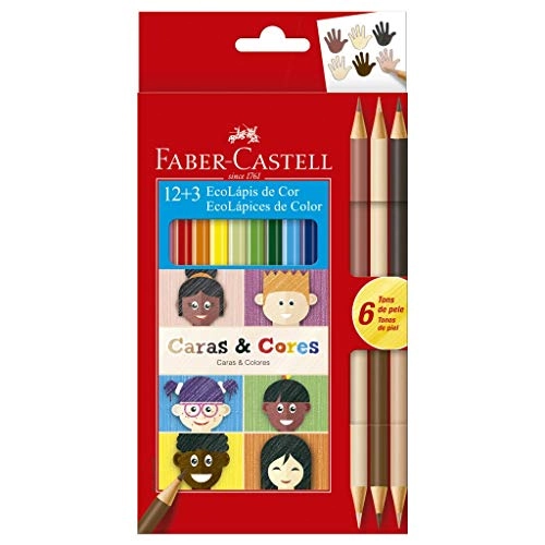 Kit 12 Ecolápis De Cor 3 Ecolápis Tons De Pele Bicolor Faber Castell Caras Cores