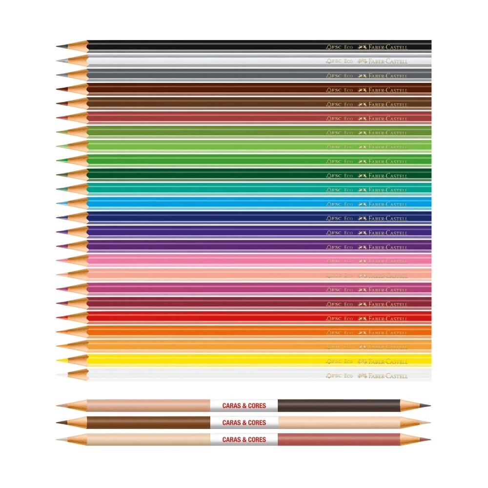 Kit 24 Ecolápis De Cor 3 Ecolápis Tons De Pele Bicolor Faber Castell Caras Cores