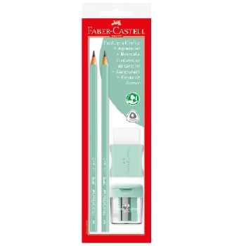 Kit 2 Ecolápis Grafite 1 Borracha 1 Apontador Verde água Faber Castell
