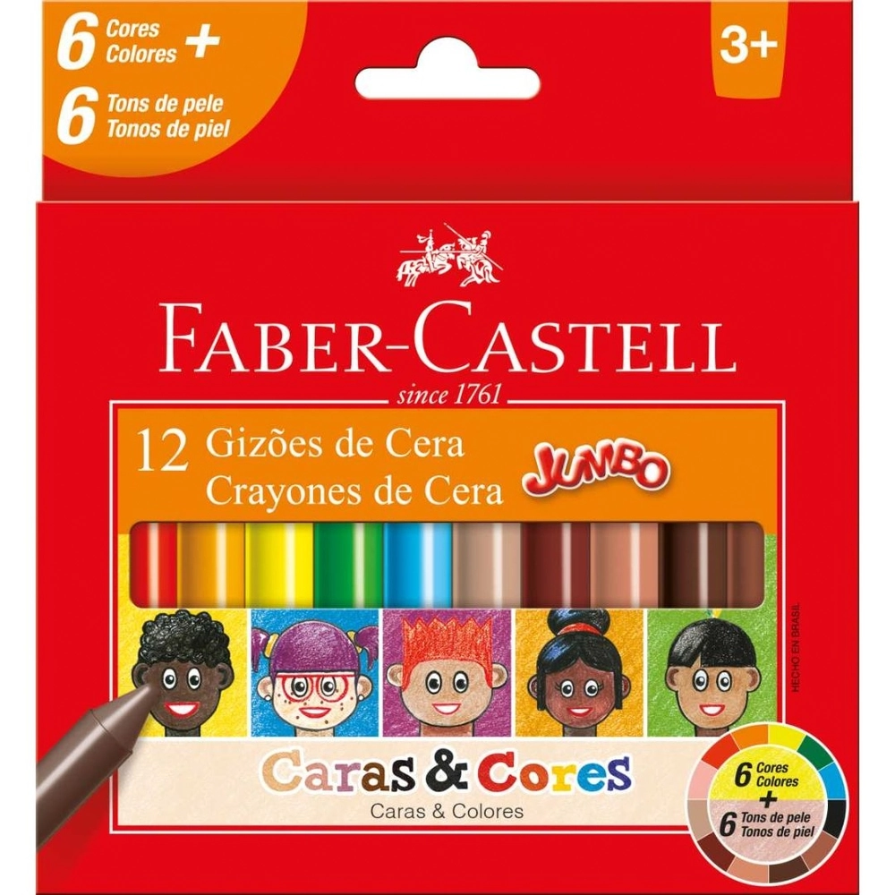 Lapis De Cera Gizao Caras E Cores 12 Cores Faber Castell