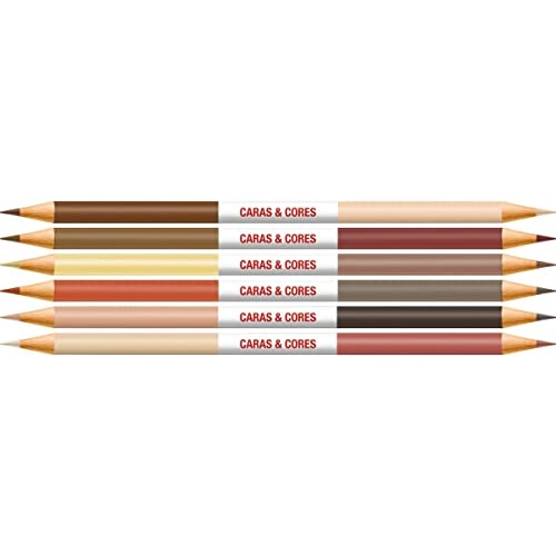 Lápis De Cor, Faber Castell, Redondo, Caras E Cores, Bicolor, 12 Cores