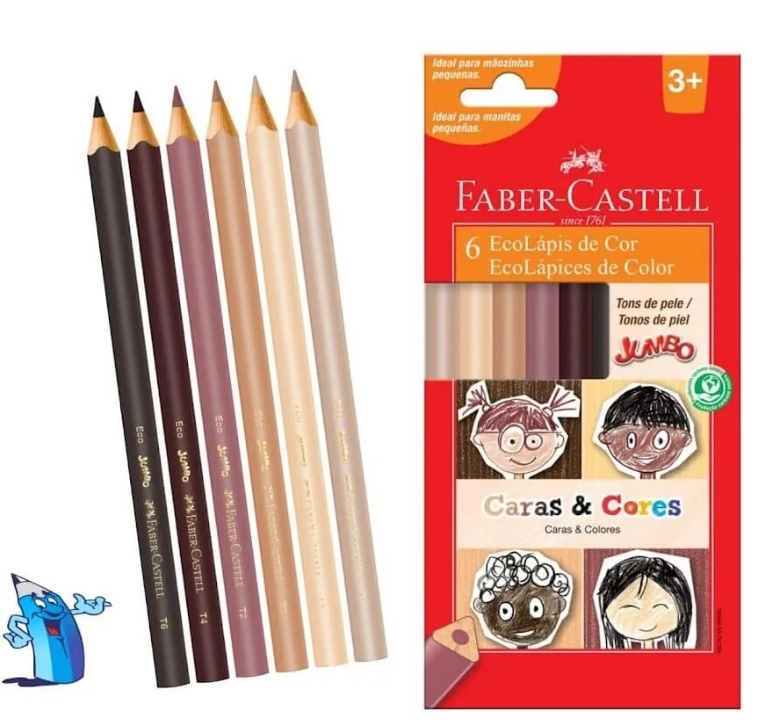 Lapis Cor Jumbo Caras E Cores 6 Tons Pele 125006cc Faber