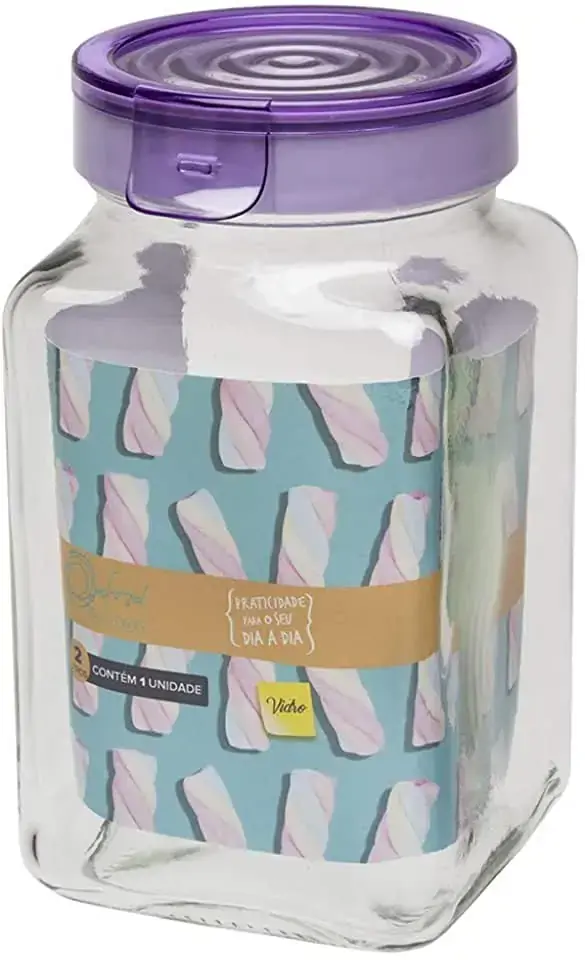 Pote Oxford 2lts Hermetrico Vidro Quadrado Lavanda