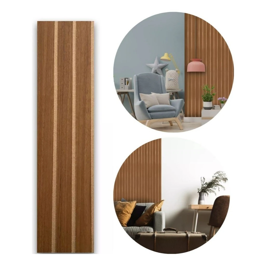 30 Placas Adesivas Painel De Parede Ripado Montável Mdf 50x11 - Imbuia
