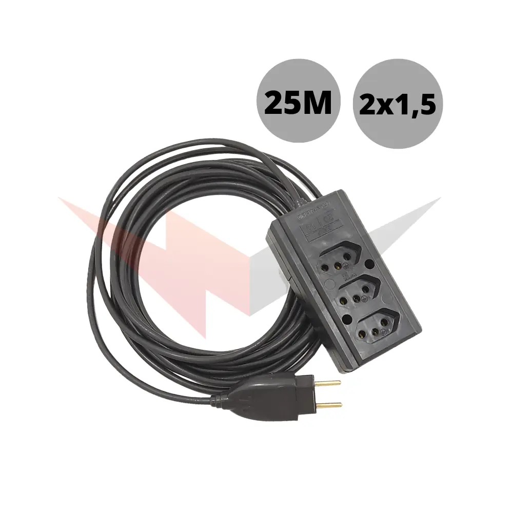 Extensão Tripla Para Uso Geral 25 Metros De Cabo Pp 2x1,50mm