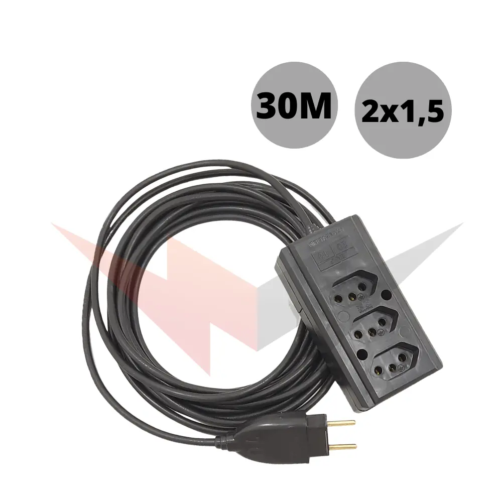 Extensão Tripla Para Camping Com 30 Metros De Cabo Pp 2x1,50mm