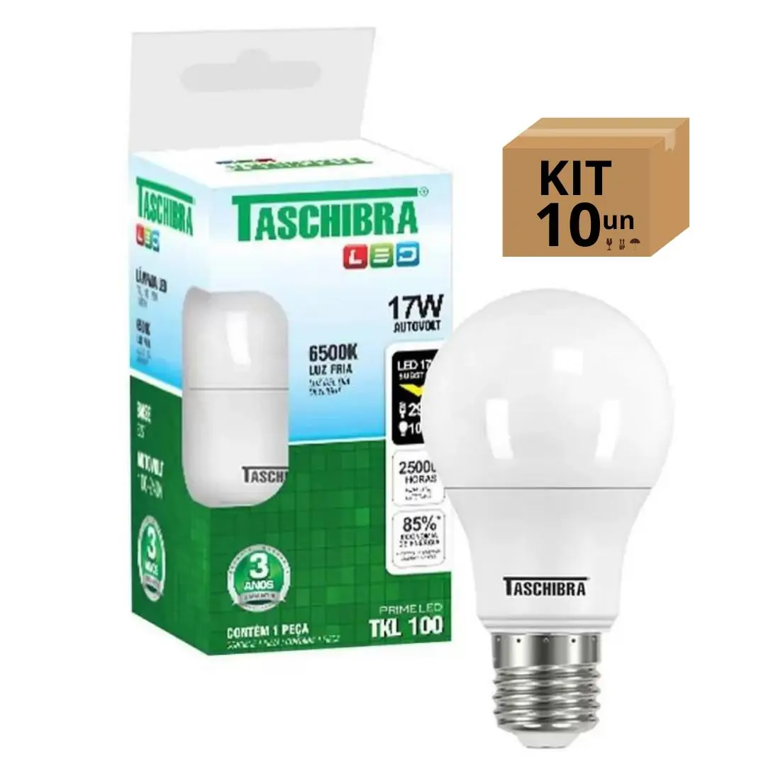 Kit 10 Lâmpadas Bulbo Led Taschibra Tkl Bivolt E27 17w 6500k