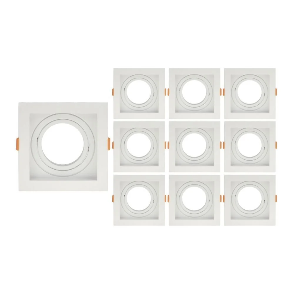 10 Spots De Embutir Recuado Taschibra Conecta Para Lâmpada Par 30 Quadrado Branco