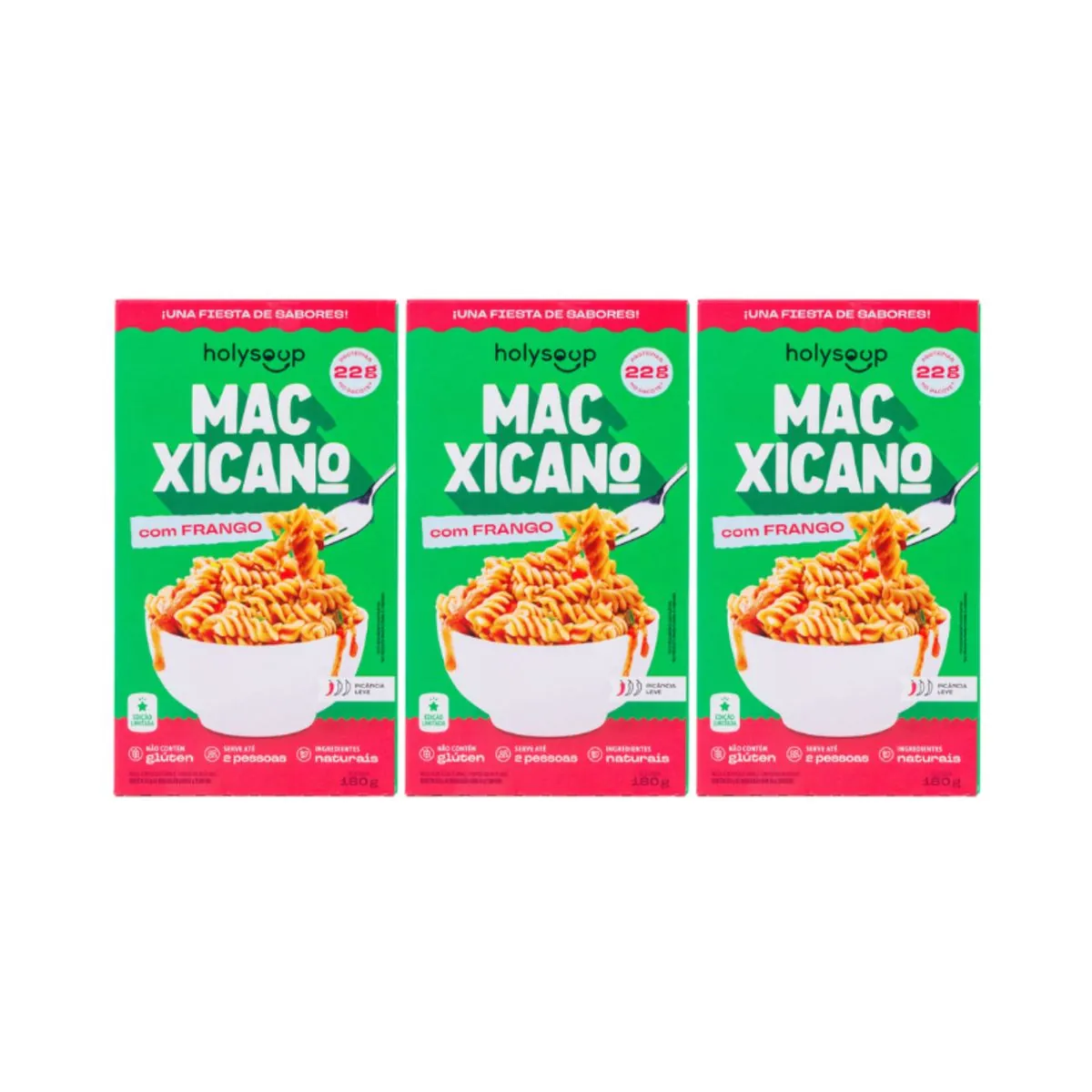 Kit 3X: Macarrão MacXicano com Frango Sem Glúten Holysoup 190g