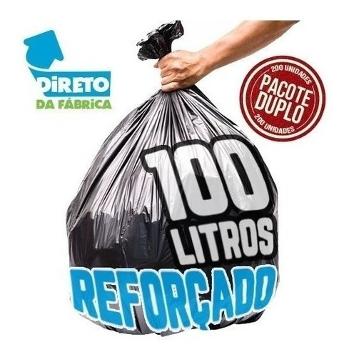 Saco De Lixo 100 Litros 200 Un Preto Reforçado Preto